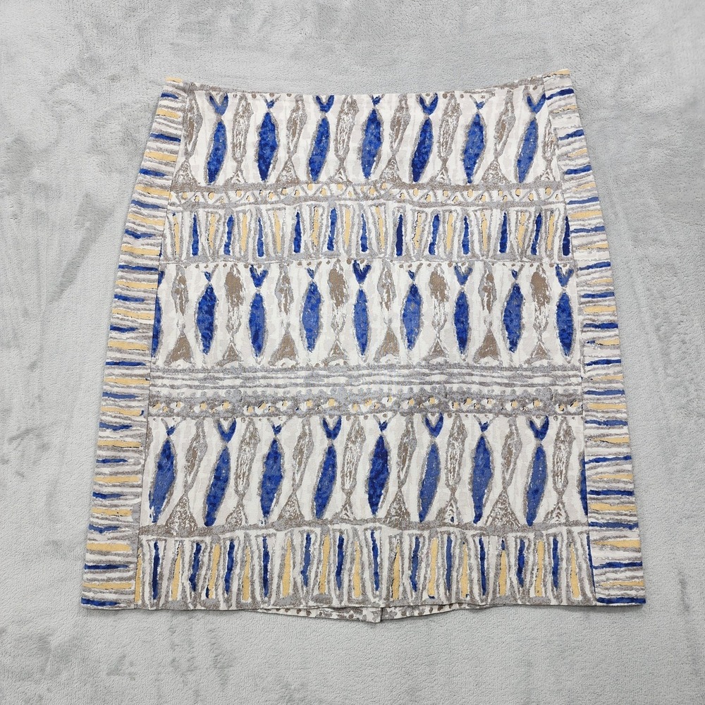 NIC+ZOE Skirt Womens 12 Multicolor Geometric Canvas Pencil Knee Length Stretch